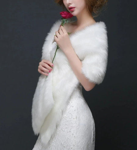 1 قطعة شال طويل من الفرو الناعم، شال عروس كبير الحجم، شال زفاف أبيض شتوي للنساء